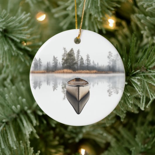 Woodland Canoe Round Holiday Ornament セラミックオーナメント (ツリー)