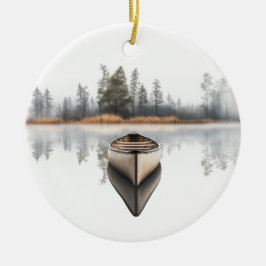 Woodland Canoe Round Holiday Ornament セラミックオーナメント