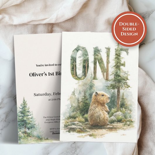 Woodland Capybara 1st Birthday Invitation シーズンカード
