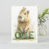 Woodland Capybara 1st Birthday Invitation シーズンカード (スタンド正面)