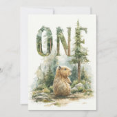 Woodland Capybara 1st Birthday Invitation シーズンカード (正面)