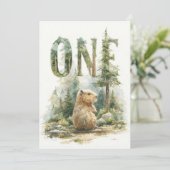 Woodland Capybara 1st Birthday Invitation シーズンカード (スタンド正面)