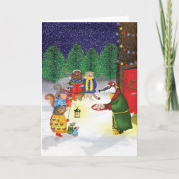 Woodland carol singers traditional Christmas card カード