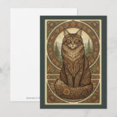 Woodland Cat Nordic Folk Art Flat Thank You サンキューカード (正面/裏面)