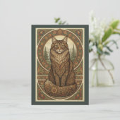 Woodland Cat Nordic Folk Art Flat Thank You サンキューカード (スタンド正面)