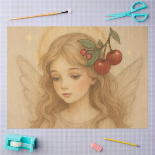 Woodland Christmas Angel with Cherries 薄葉紙 (クラフト)
