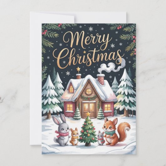 Woodland Christmas Cabin Card シーズンカード (正面)