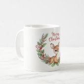 Woodland Christmas Deer Mug, Cute Holiday Fawn Cup コーヒーマグカップ (正面左)