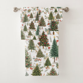 Woodland Christmas Trees,Forest Design バスタオルセット