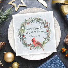 Woodland Christmas Wreath, Cardinal, Snowflakes スタンダードランチョンナプキン