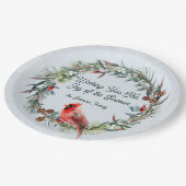 Woodland Christmas Wreath, Cardinal, Snowflakes ペーパープレート (アングル)