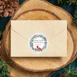 Woodland Christmas Wreath, Cardinal, Snowflakes ラウンドシール