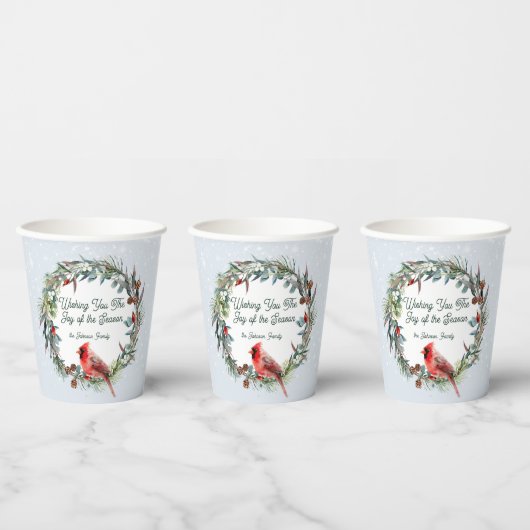 Woodland Christmas Wreath, Cardinal, Snowflakes 紙コップ (複数)