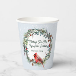 Woodland Christmas Wreath, Cardinal, Snowflakes 紙コップ