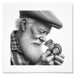 Woodland Companions Old Man with Chipmunk Wall Art フォトプリント