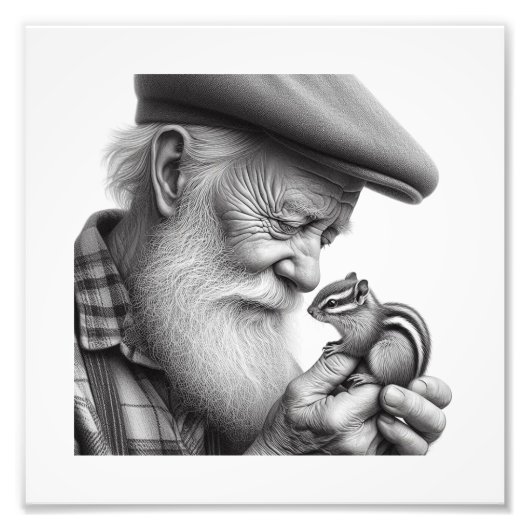 Woodland Companions Old Man with Chipmunk Wall Art フォトプリント (正面)