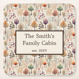 Woodland Cozy Cabin Family Gift スクエアペーパーコースター