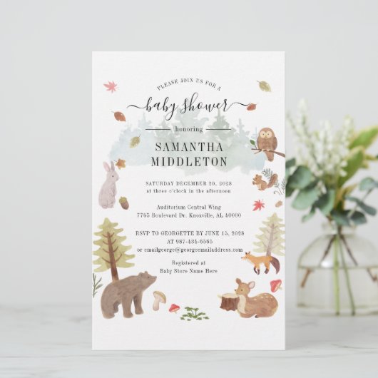 Woodland Creatures Baby Shower Invitation 便箋 (スタンド正面)