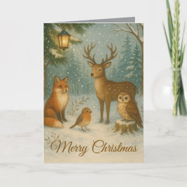 Woodland Creatures Cozy Christmas Custom Name カード