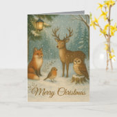 Woodland Creatures Cozy Christmas Custom Name カード (黄色い花)