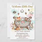 Woodland Crib Welcome Little One Baby Shower 招待状 (正面)