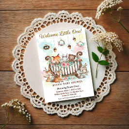 Woodland Crib Welcome Little One Baby Shower 招待状
