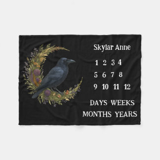 Woodland Crow Botanical Wreath Milestone フリースブランケット