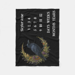 Woodland Crow Botanical Wreath Milestone フリースブランケット