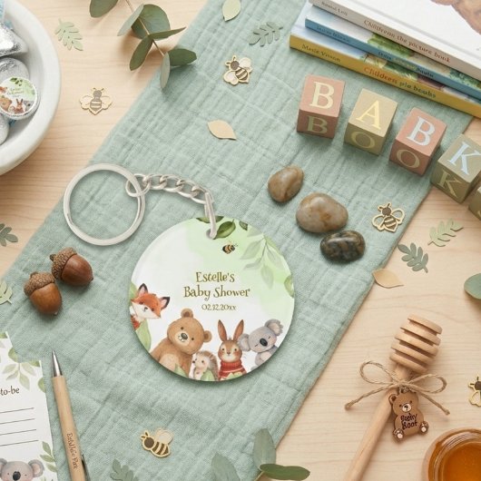 Woodland Cute Animals Greenery Baby Shower キーホルダー