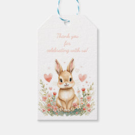 Woodland Cute Bunny Pink Hearts Pastel Floral Girl ギフトタグ