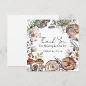 Woodland Cute Forest Animals Baby Shower サンキューカード (正面/裏面)