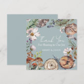 Woodland Cute Forest Animals Blue Baby Shower サンキューカード (正面/裏面)