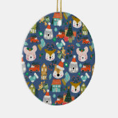 Woodland Cute Santa Animals Denim Blue セラミックオーナメント (右)
