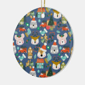 Woodland Cute Santa Animals Denim Blue セラミックオーナメント (左)