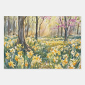 Woodland Daffodils & Redbud Blossoms Watercolor  ラッピングペーパーシート (正面)