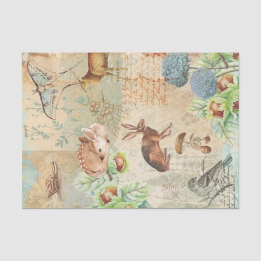 Woodland Decoupage Forest Wildlife Deer, rabbit 薄葉紙 (正面)