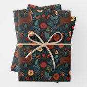 Woodland Deer and Flowers Holiday Gift Wrap ラッピングペーパーシート (インサイチュ)
