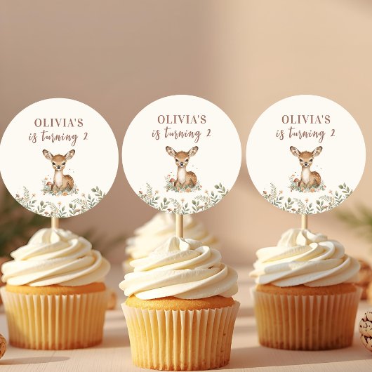 Woodland Deer Birthday | Rustic Forest  ラウンドシール