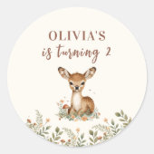 Woodland Deer Birthday | Rustic Forest  ラウンドシール (正面)