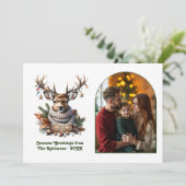 Woodland Deer Cozy Sweater Merry Christmas Photo シーズンカード (スタンド正面)
