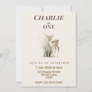 Woodland Deer First Birthday Invitation 招待状