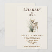 Woodland Deer First Birthday Invitation 招待状 (正面/裏面)