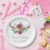 Woodland Deer Floral Antler Winter Wedding ペーパープレート (パーティー)