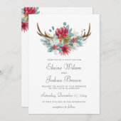 Woodland Deer Floral Antler Winter Wedding 招待状 (正面/裏面)