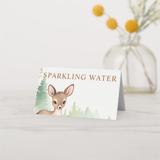 Woodland Deer Forest Baby Shower Sparkling Water プレイスカード (裏面)