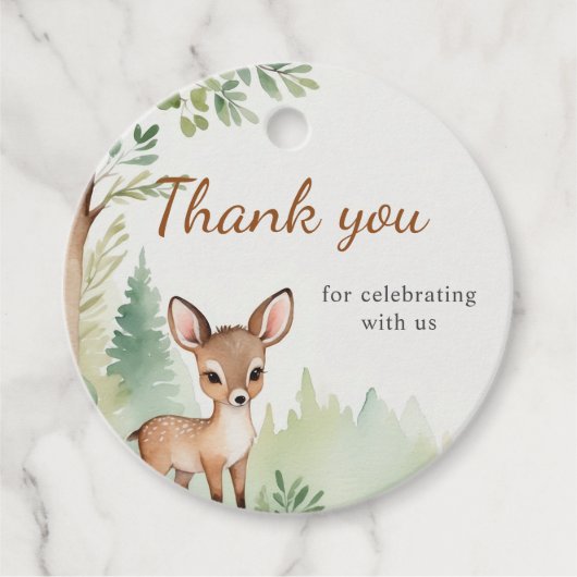 Woodland Deer Forest Neutral Baby Shower フェイバータグ (正面)