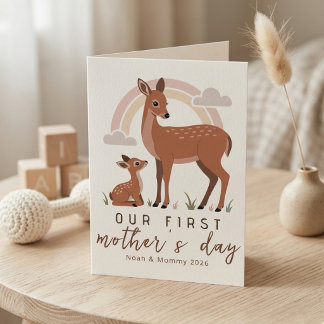 Woodland Deer Mom Baby First Mothers Day Calm Love カード