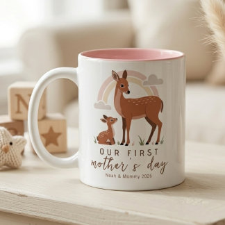 Woodland Deer Mom Baby First Mothers Day Soft Love ツートーンマグカップ