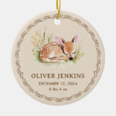 Woodland Deer Newborn Birth Stats Photo Ornament セラミックオーナメント (正面)
