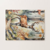 Woodland Deer Watercolor Fox Fall Autumn ジグソーパズル (横)